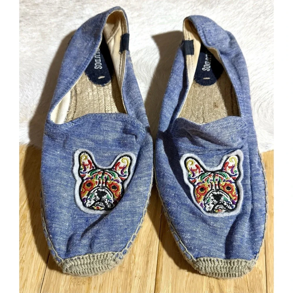 Soludos French Bulldog Espadrilles‎ Platform Shoes Blue Size 9.5